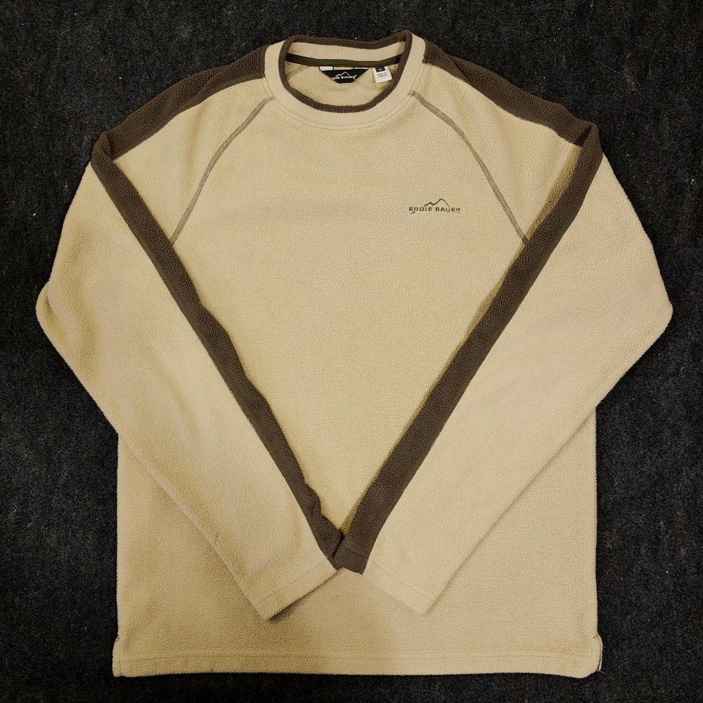 Eddie Bauer Mens Cream Tan Thermal Fleece Long Sleeve Shirt Medium